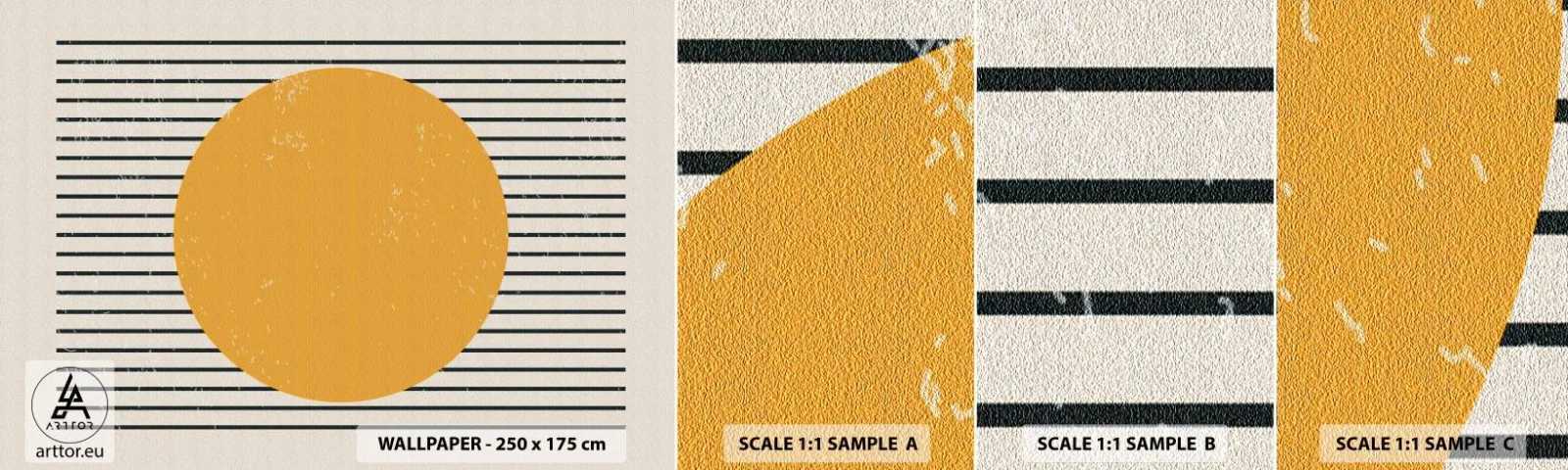 Photo Wallpaper Sample Self-Adhesive Deluxe Sticker - Power of Simplicity - Sun, Wheel, Lines - 100x30 cm