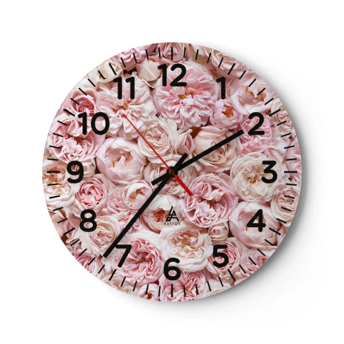 Wall clock - Clock on glass - Decked with Roses - 40x40 cm