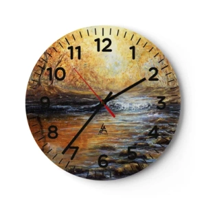 Wall clock - Clock on glass - Golden Brook - 40x40 cm