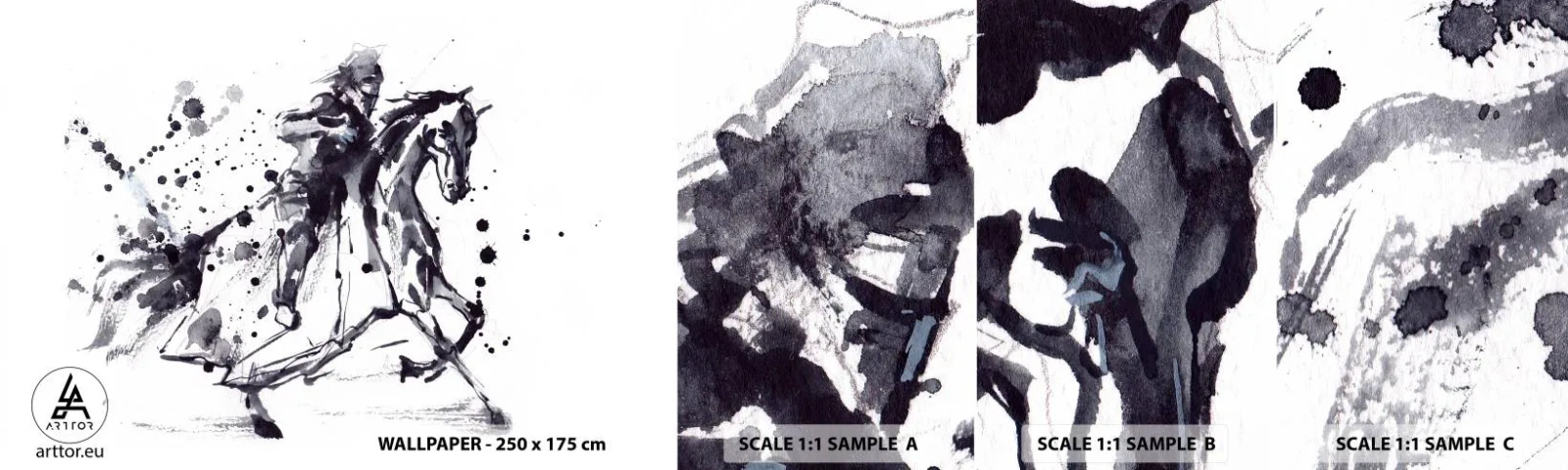 Photo Wallpaper Sample Standard Eco - Black Knight - Abstraction, Knight On Horseback, Knight's armor - 100x30 cm