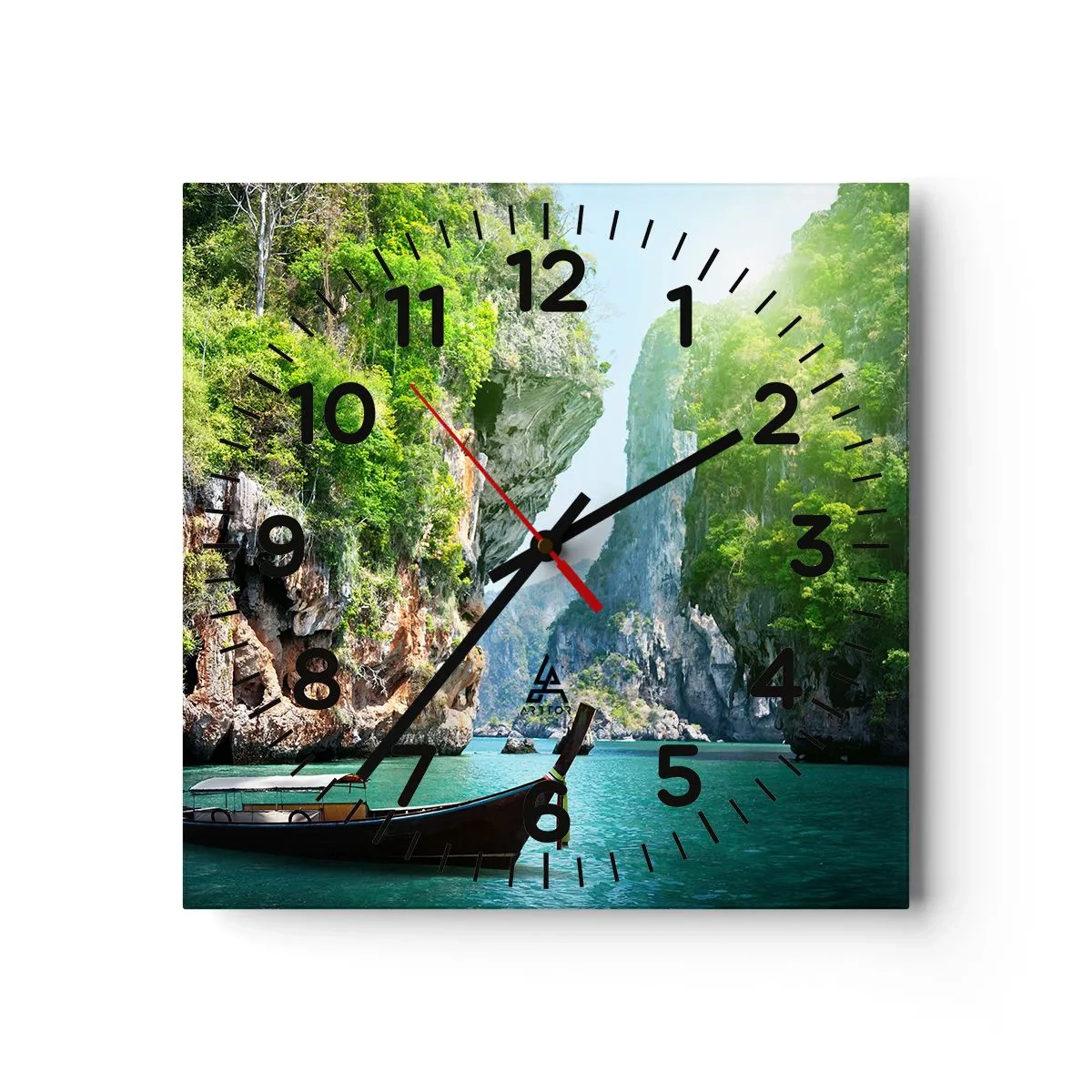 Wall clock - Clock on glass - Invitation for an Exotic Trip - 40x40 cm