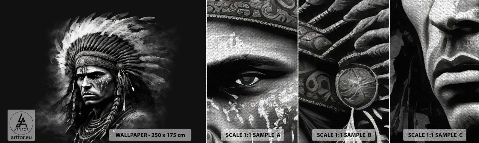 Photo Wallpaper Sample Premium Canvas - Chief and Warrior - Indian, Tribes, Ethnic - 100x30 cm