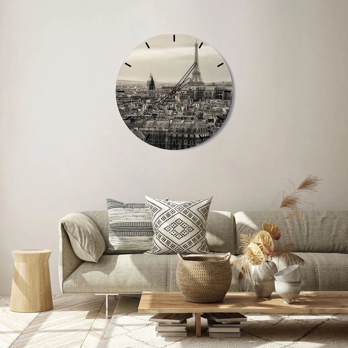 Wall clock - Clock on glass - Over the Roofs of Paris - 40x40 cm