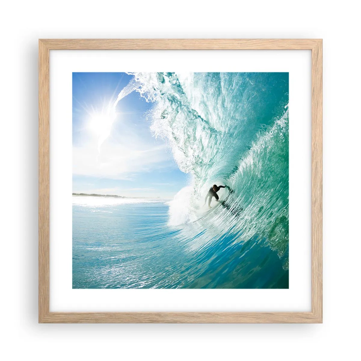 Poster in light oak frame - Riding the Wave - 40x40 cm