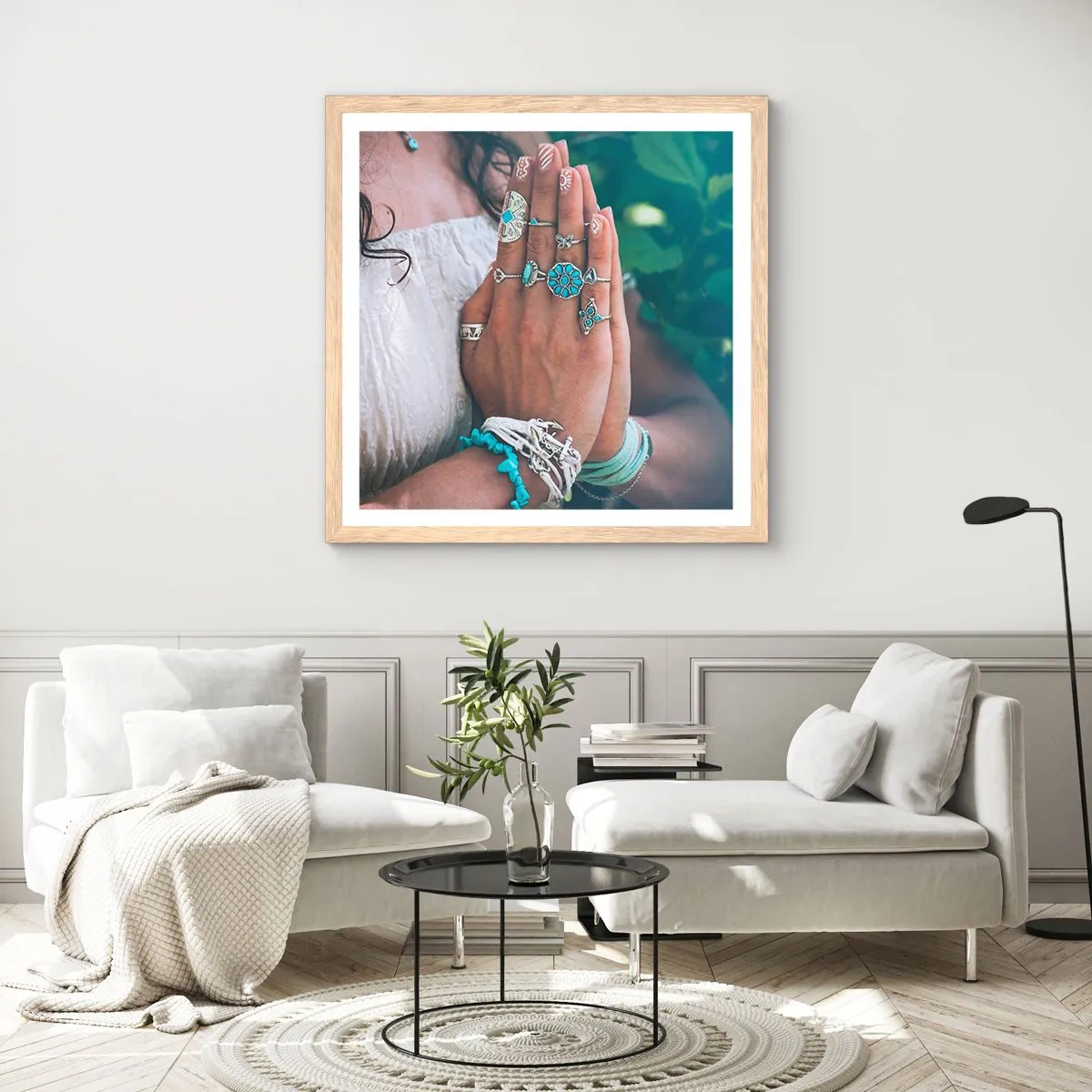 Poster in light oak frame - Welcome to the Centre of Wellbeing - 40x40 cm