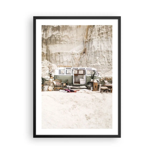 Poster in black frame - Retro van camping in a desert setting with rustic touches - 50x70cm - Time to Start the Trip - Modern wall decoration for the living room and bedroom ARTTOR