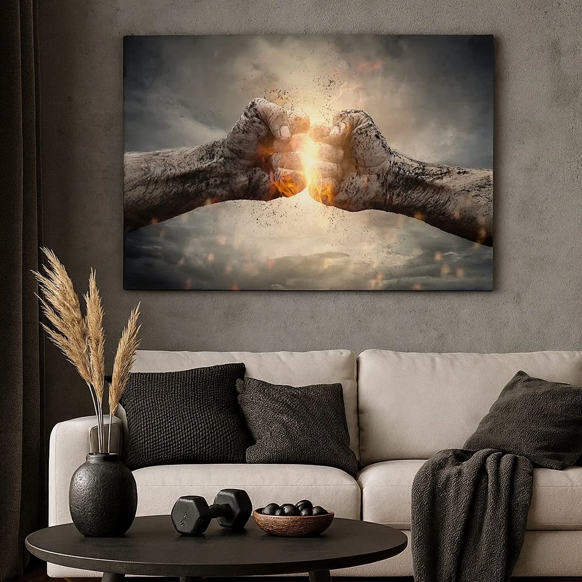 Canvas picture - Clenched fists in a dynamic fire scene - 70x50cm - Stand Up and Fight - Modern wall decoration for the living room and bedroom ARTTOR