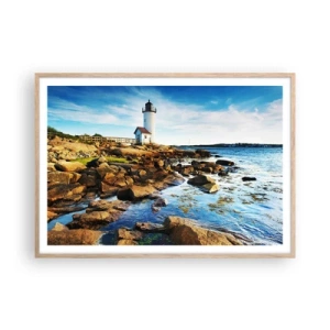 Poster in light oak frame - Be Home Safe, I Am Waiting - 100x70 cm