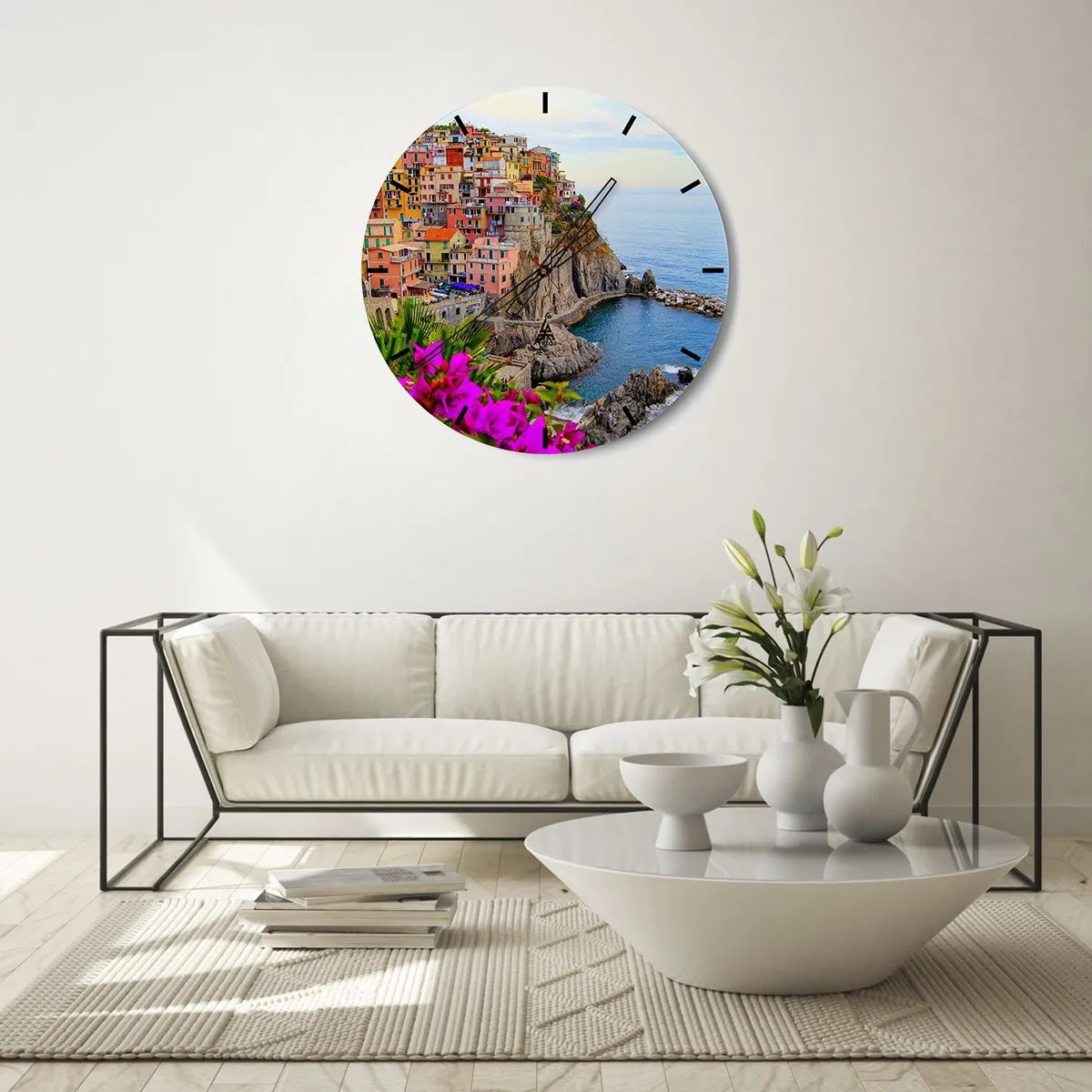 Wall clock - Clock on glass - Laughing City - 40x40 cm
