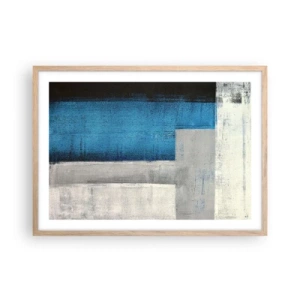 Poster in light oak frame - Poetic Composition of Blue and Grey - 70x50 cm