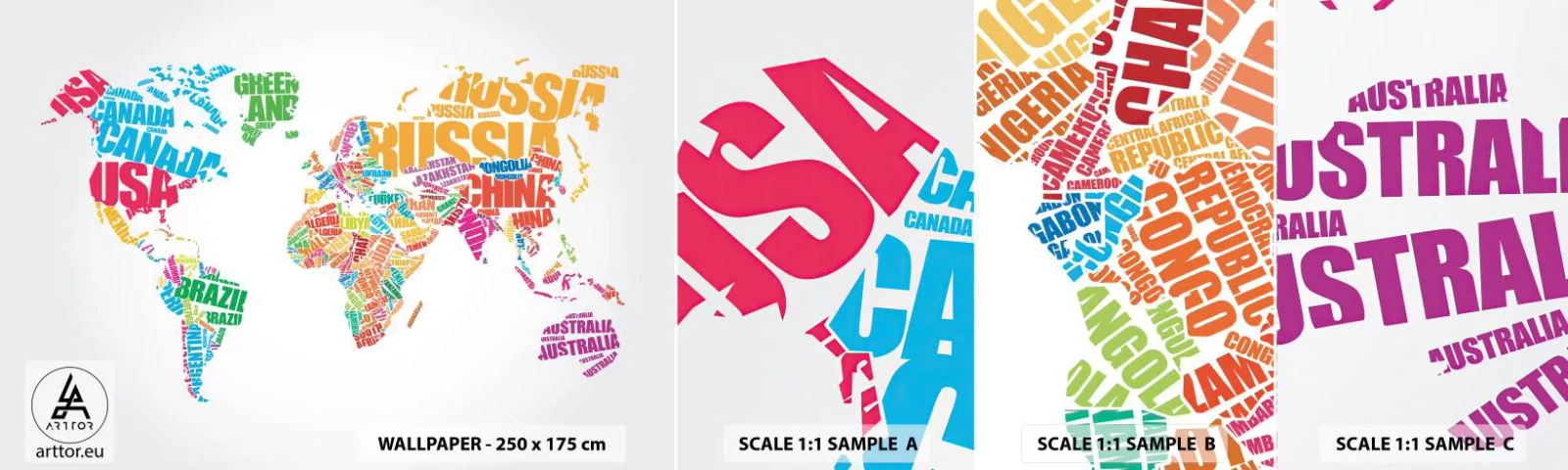 Photo Wallpaper Sample Self-Adhesive Deluxe Sticker - I Want to Get to Know All of Them - World map, Graphics, Continents - 100x30 cm