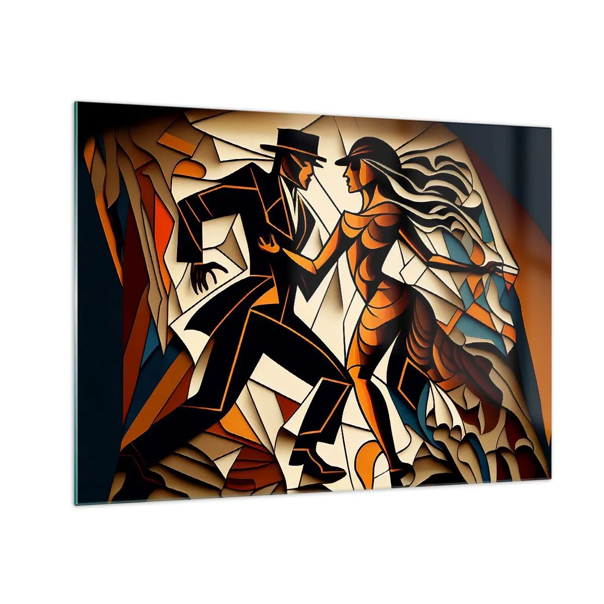Glass picture - A stylized couple dancing in a dynamic abstract form. - 70x50cm - Dance of Passion  - Modern wall decoration for the living room and bedroom ARTTOR
