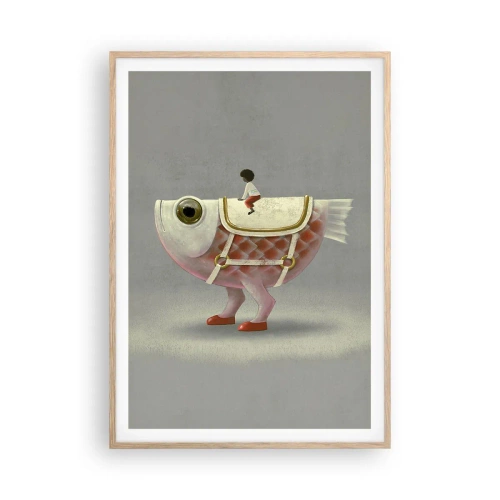 Poster in light oak frame - Fish Jockey - 70x100 cm