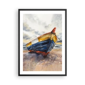 Poster in black frame - Watercolor boat on the beach at sunset - 50x70cm - Rest On the Shore - Modern wall decoration for the living room and bedroom ARTTOR