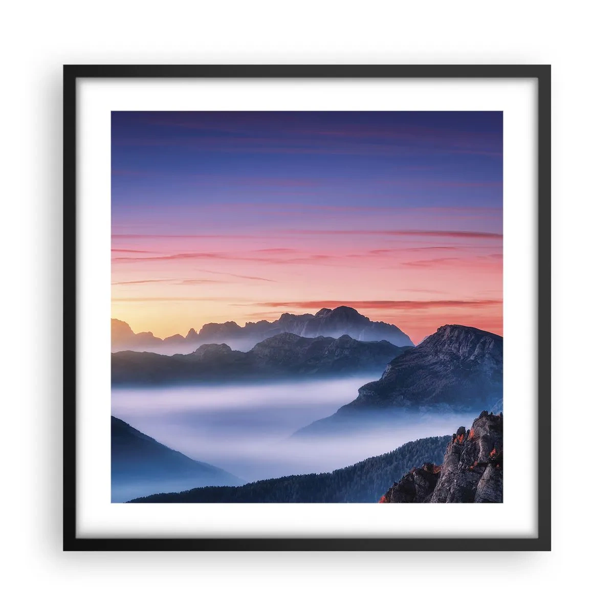 Poster in black frame - Over the Valleys - 50x50 cm