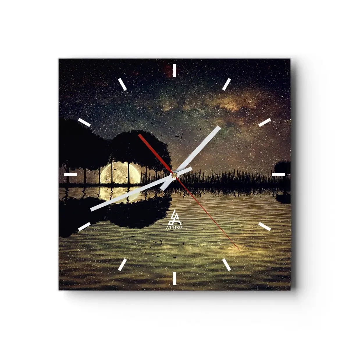 Wall clock - Clock on glass - Night at the Edge of the World - 30x30 cm