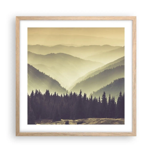 Poster in light oak frame - In a Faraway Land, Past the Mountains - 50x50 cm