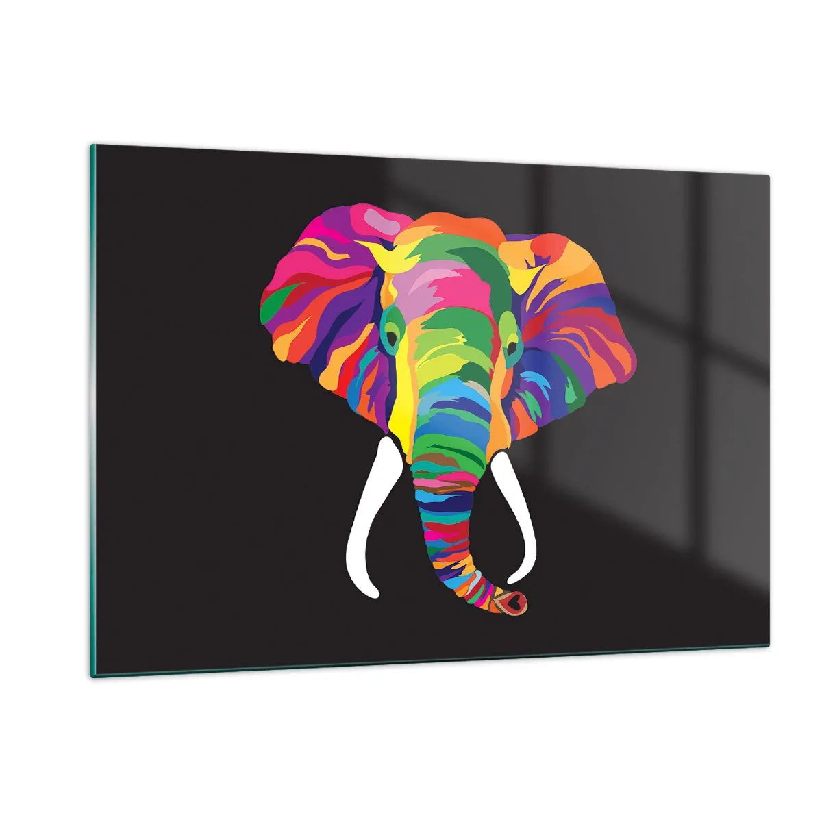 Glass picture - Elephant That Enjoyed Rainbow Bath - 120x80 cm