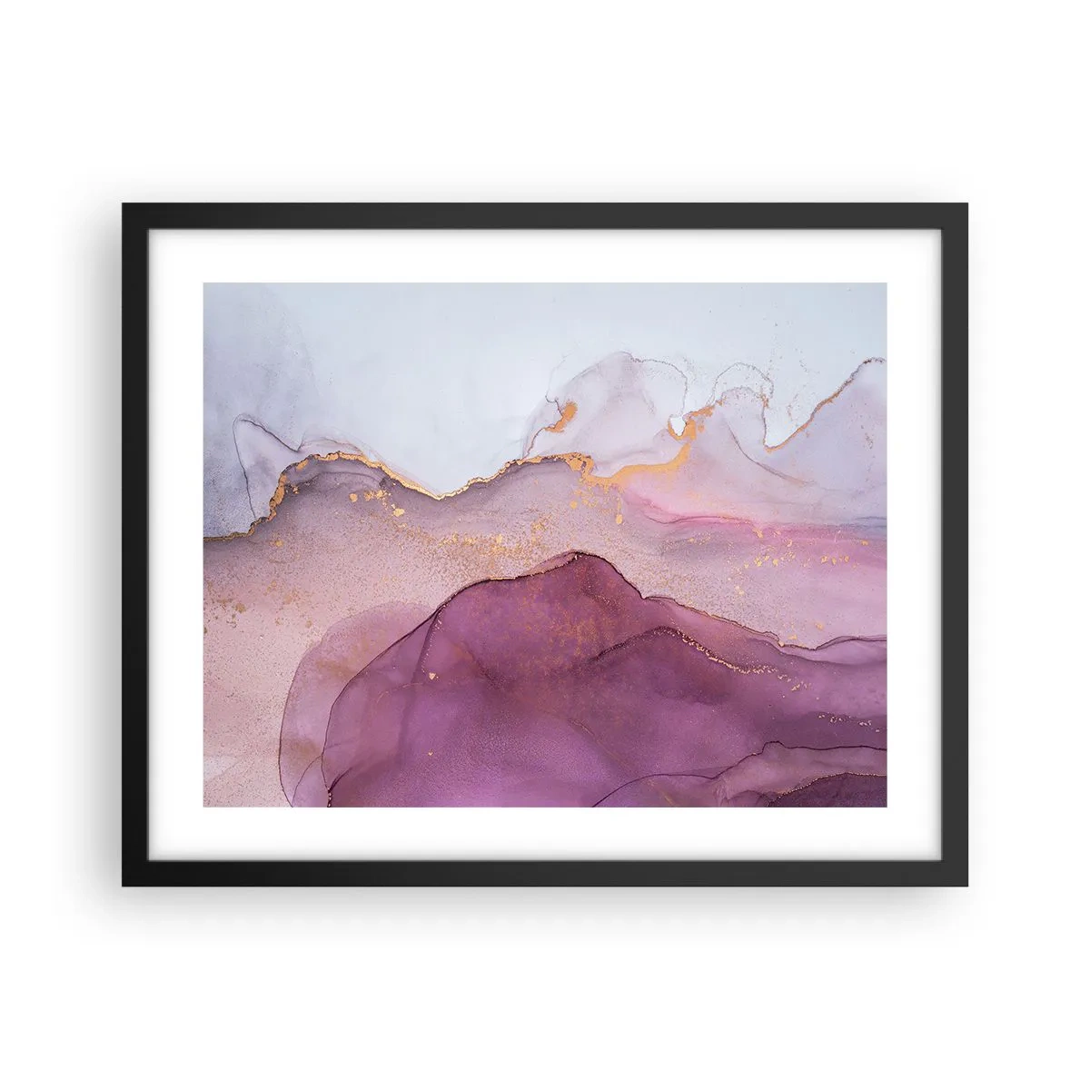 Poster in black frame - Waves of Violet and Purple - 50x40 cm