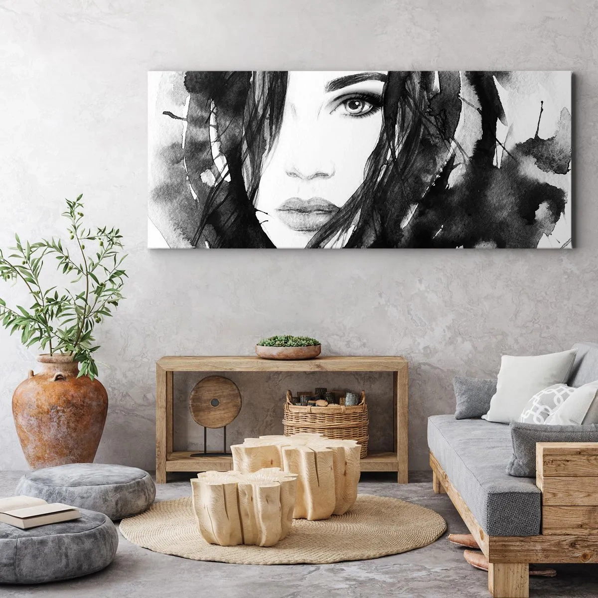 Canvas picture - Portriat of a Lady in  Black and White - 90x30 cm