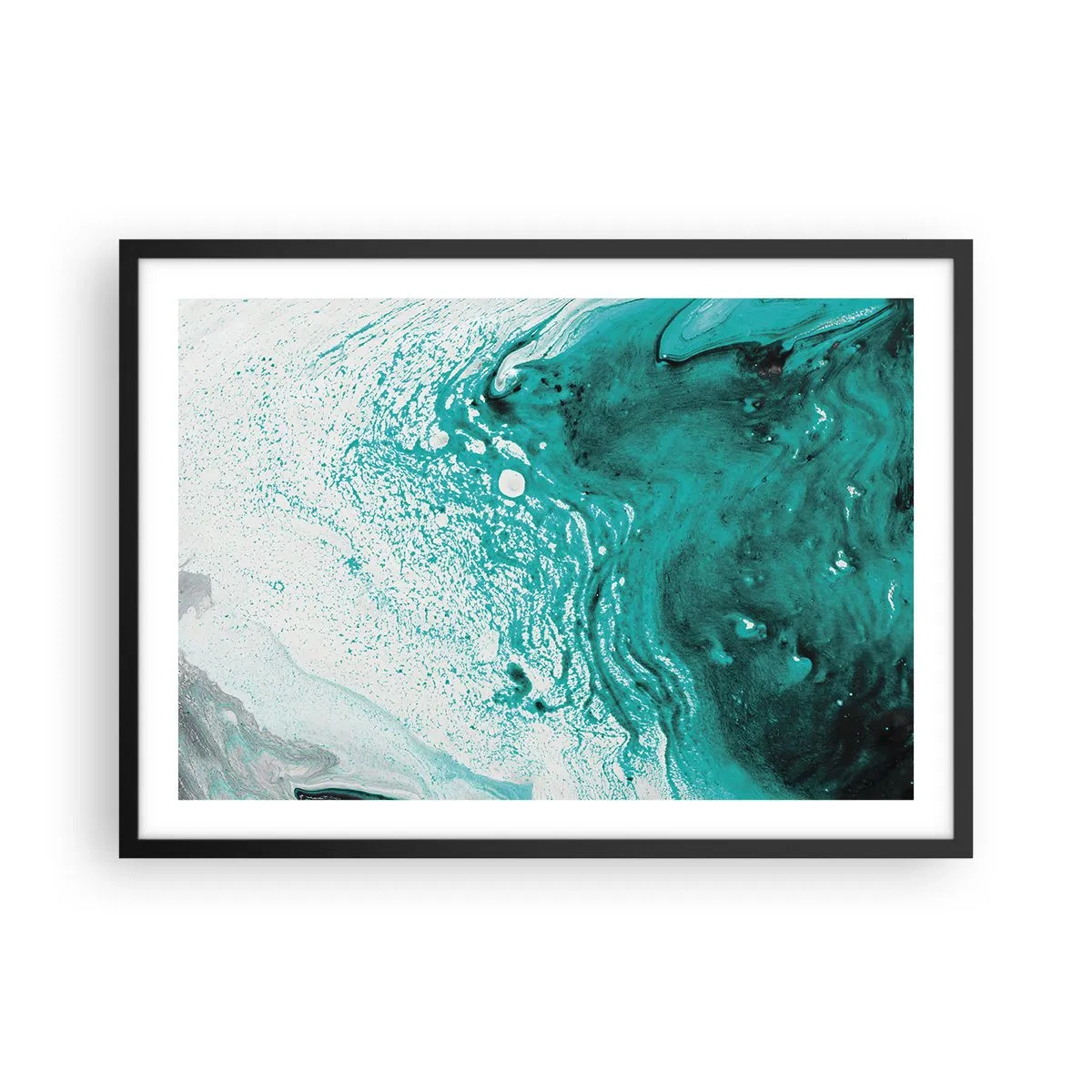 Poster in black frame - Dissolving in White and Turquoise - 70x50 cm