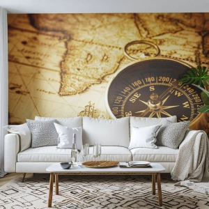 Photo Wallpaper Premium Canvas - East or West? - Travels, World Maps, Compass - 300x210 cm
