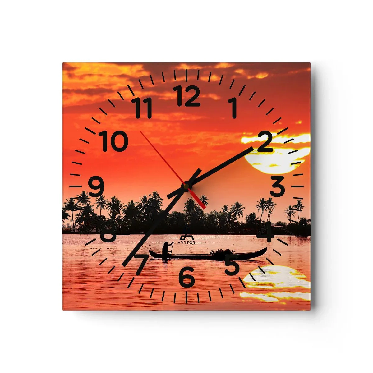Wall clock - Clock on glass - Peace of the Tropics at Sunset - 30x30 cm