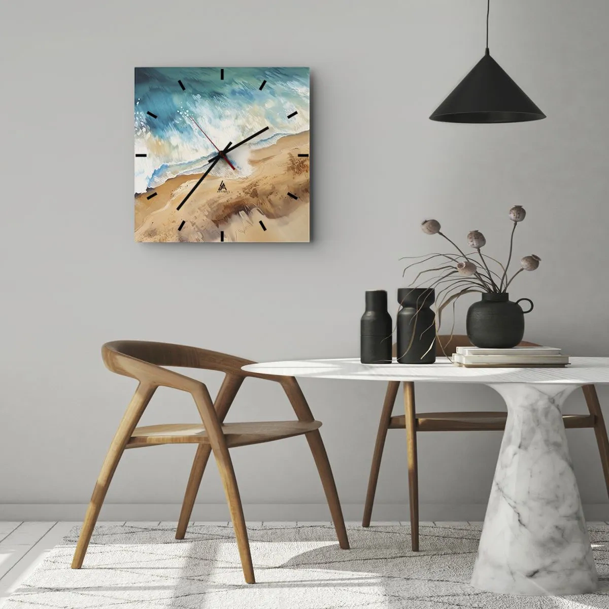 Wall clock - Clock on glass - Returning Wave - 40x40 cm