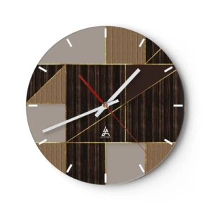 Wall clock - Clock on glass - Modern mosaic with brown, beige and gold lines - 30x30cm - Mosaic of Brown and Gold - Modern wall decoration for the living room, kitchen, and bedroom ARTTOR
