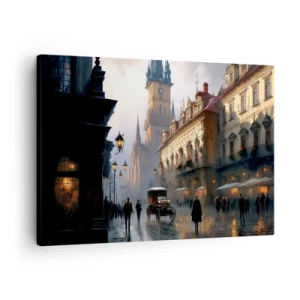Canvas picture - Evening street scene with historic architecture - 70x50cm - Charm of Evening in Prague - Modern wall decoration for the living room and bedroom ARTTOR