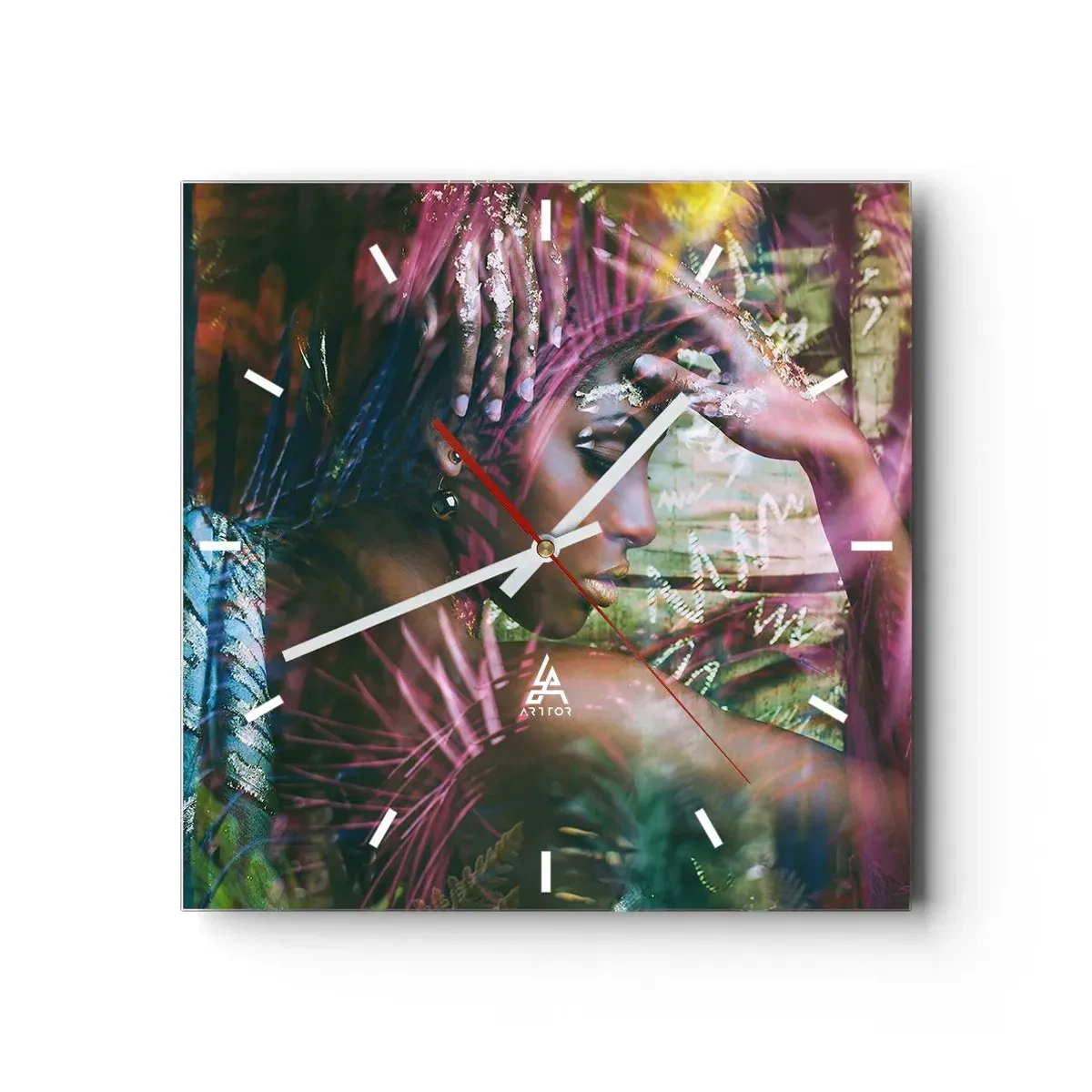 Wall clock - Clock on glass - Mother Nature in the Jungle - 30x30 cm