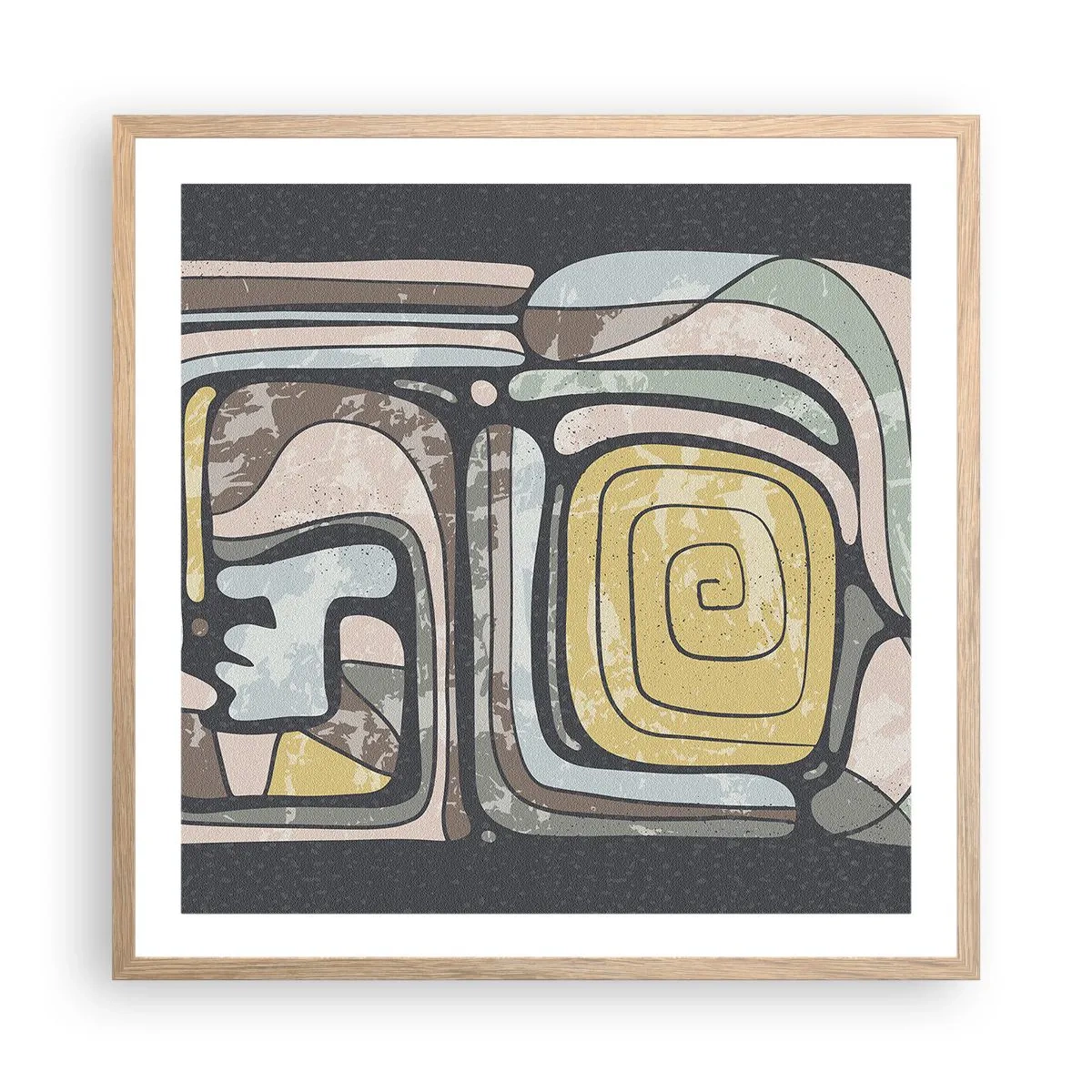 Poster in light oak frame - Abstract in Precolumbian Style - 60x60 cm