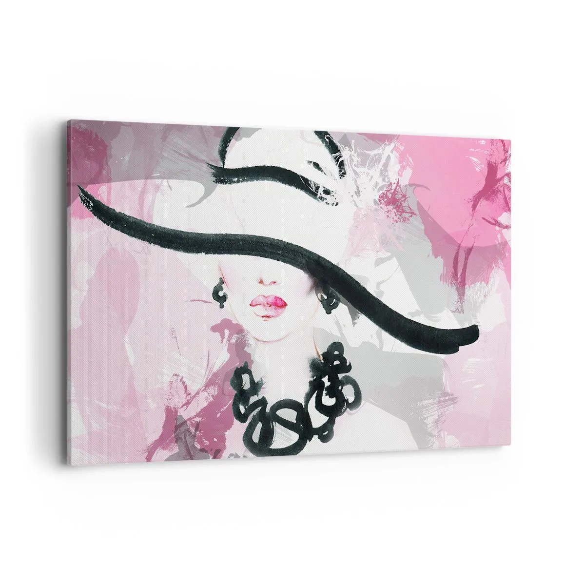 Canvas picture - Portrait of a Lady in Black and Pink - 120x80 cm