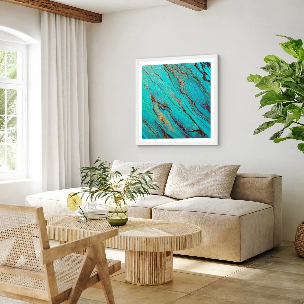 Poster in white frmae - Turquoise Tide - 30x30 cm