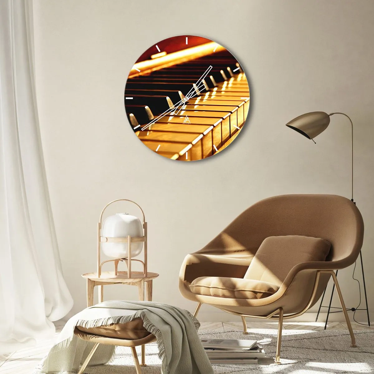 Wall clock - Clock on glass - Golden piano keys - 30x30cm - Unlimited Possibilities - Modern wall decoration for the living room, kitchen, and bedroom ARTTOR
