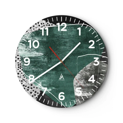 Wall clock - Clock on glass - Colourful Abstract with a Golden Petal - 30x30 cm