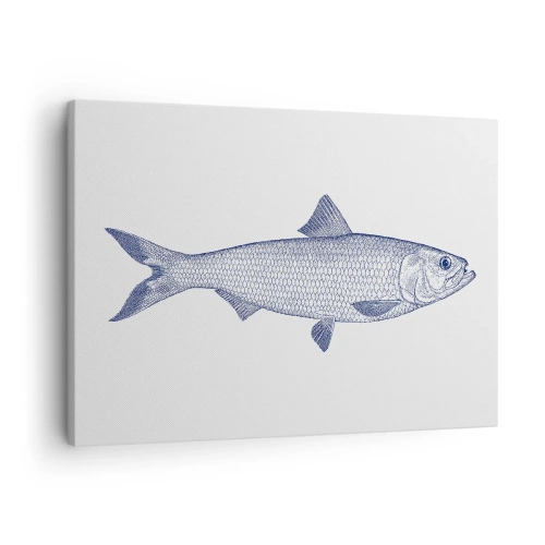 Canvas picture - Illustration of a fish in shades of blue on a light background - 70x50cm - Greetings From Northern Seas - Modern wall decoration for the living room and bedroom ARTTOR
