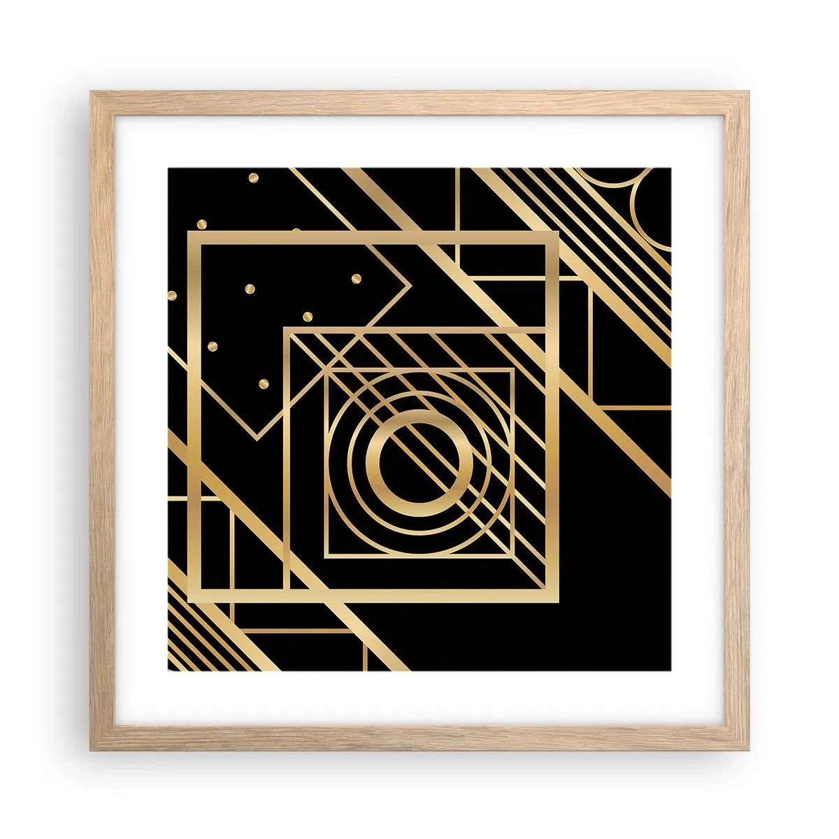 Poster in light oak frame - Golden Geometry - 40x40 cm