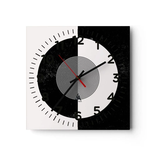 Wall clock - Clock on glass - Harmony in Black and White - 40x40 cm