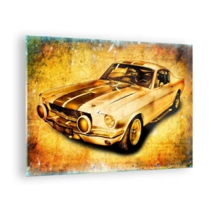 Glass picture - Classic sports car with a vintage background - 70x50cm - Crazy 70-ies - Modern wall decoration for the living room and bedroom ARTTOR