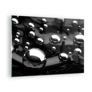 Glass picture - Metallic drops on a black surface - 70x50cm - From Black Depths - Modern wall decoration for the living room and bedroom ARTTOR