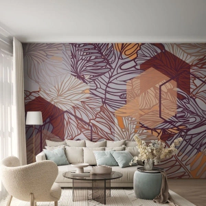 Photo Wallpaper Premium Canvas - Impossible Union of Geometry and Nature - Abstraction, Graphics, Leaves - 200x140 cm