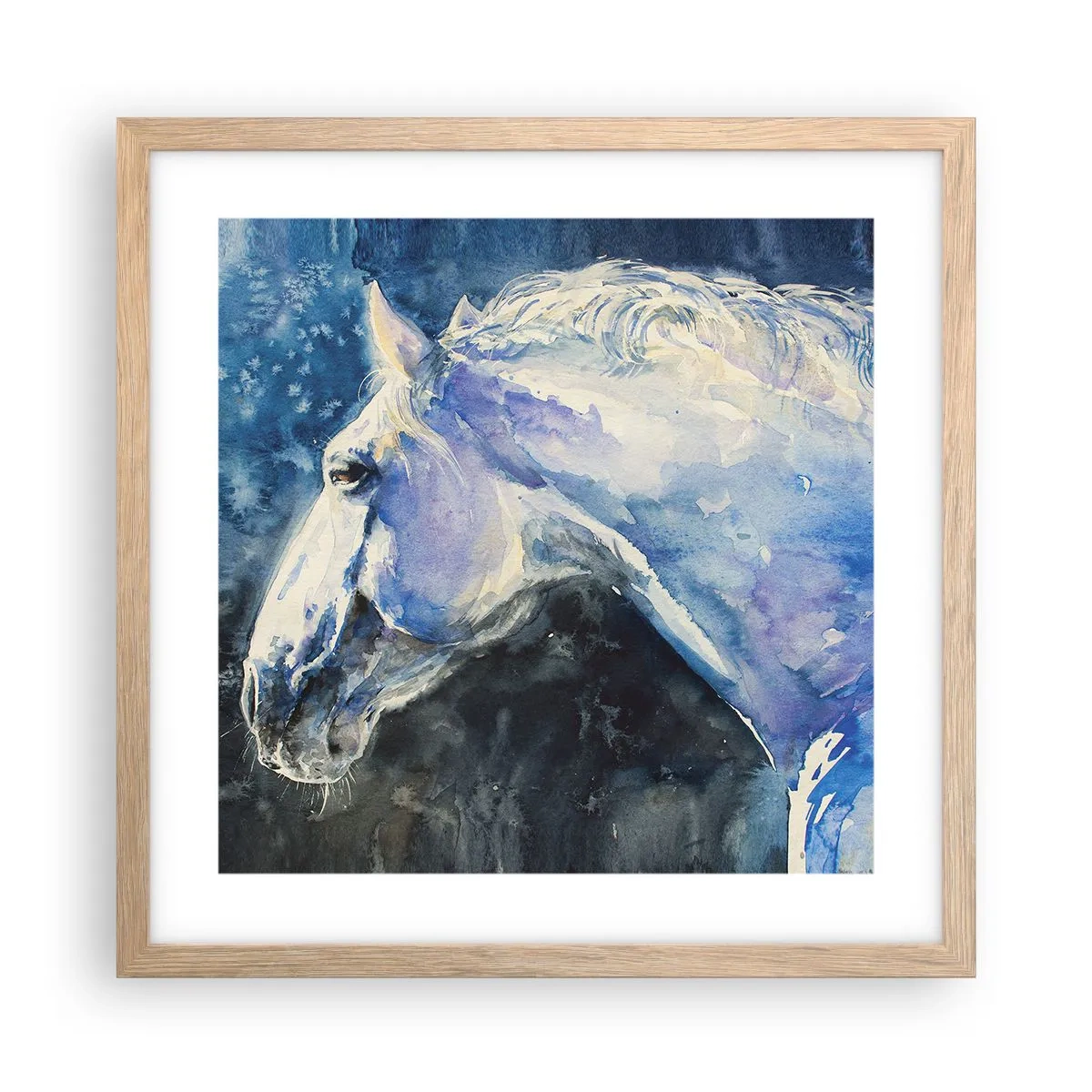Poster in light oak frame - Portrait in Blue Light - 40x40 cm