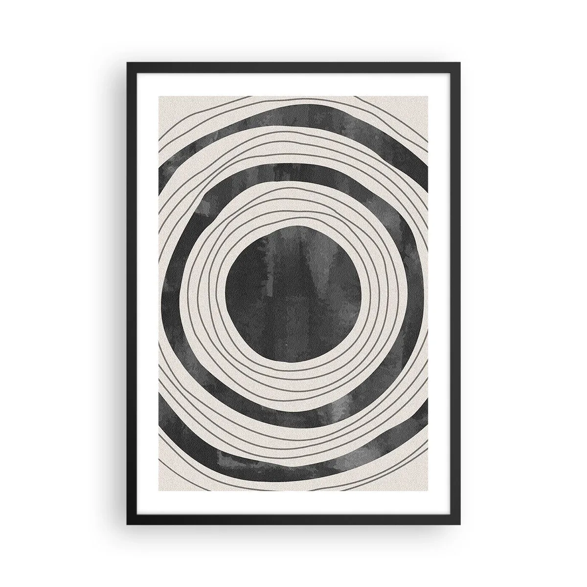 Poster in black frame - Abstract concentric circles in black and white - 50x70cm - Heart of the Matter - Modern wall decoration for the living room and bedroom ARTTOR