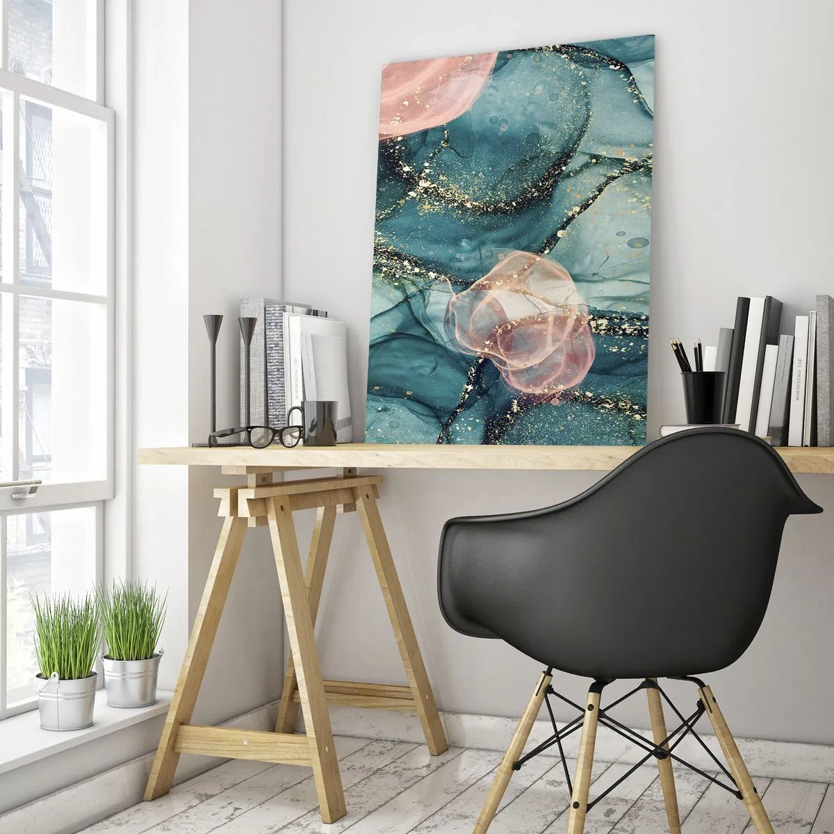 Glass picture - Silm Blue, Tulle Pink - 80x120 cm