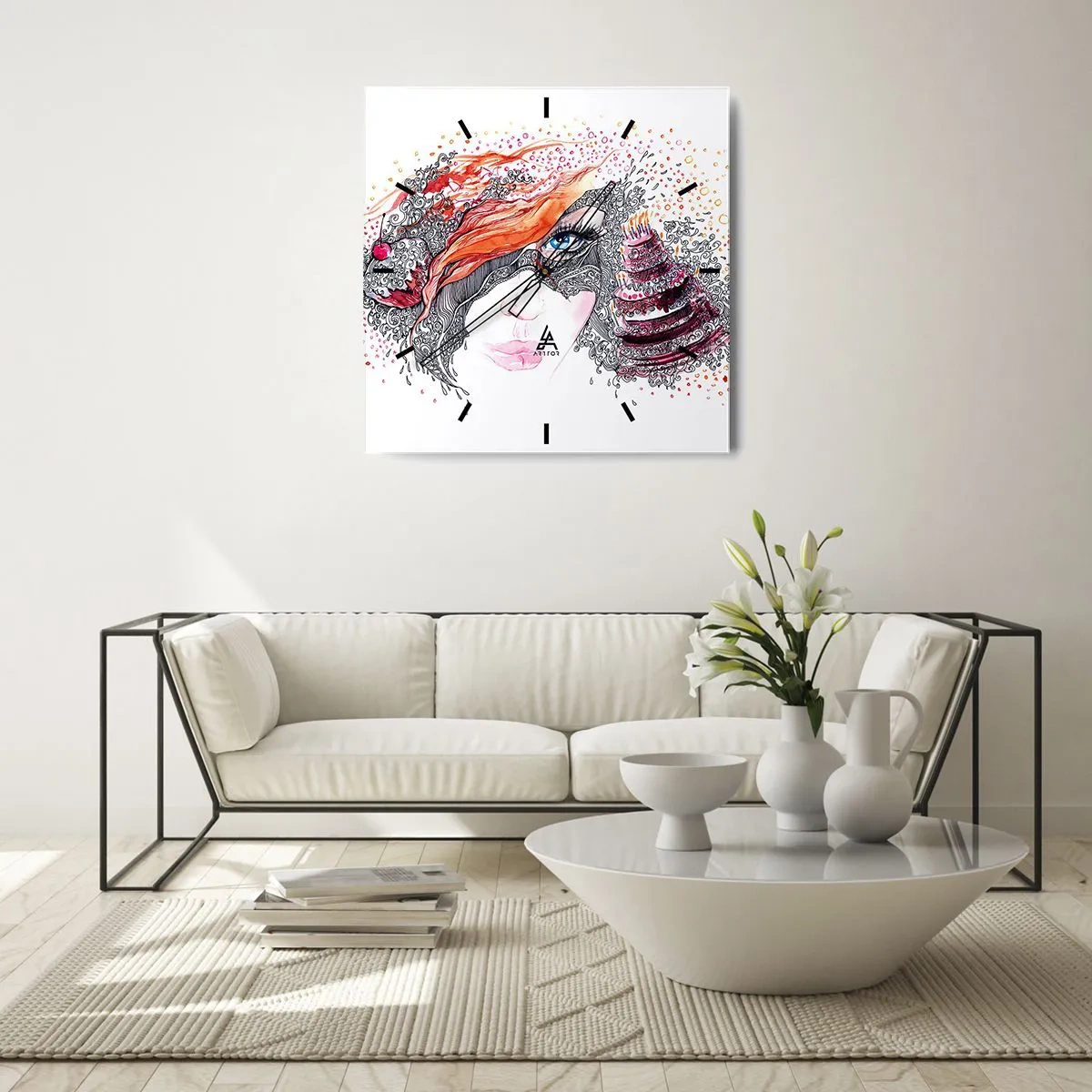 Wall clock - Clock on glass - With Her everyday Is Holiday - 40x40 cm