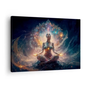 Canvas picture - A meditating figure surrounded by energetic patterns and colors. - 70x50cm - Good Energy Flow - Modern wall decoration for the living room and bedroom ARTTOR