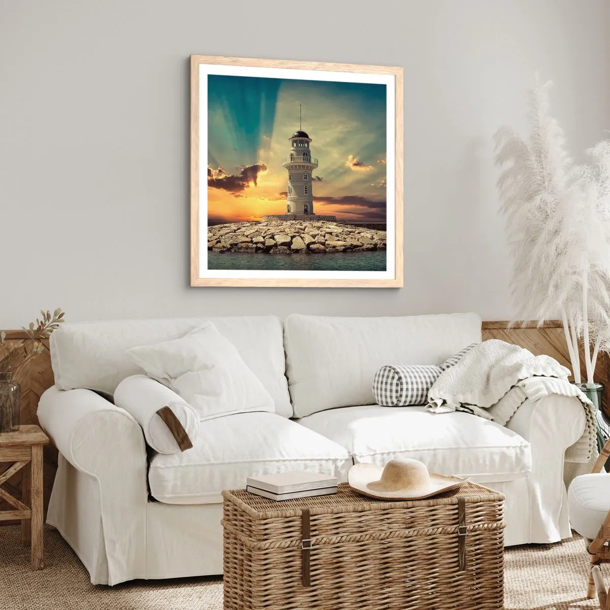 Poster in light oak frame - Light, Hope, Beauty - 40x40 cm