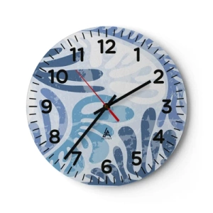 Wall clock - Clock on glass - Blue Ferns - 30x30 cm