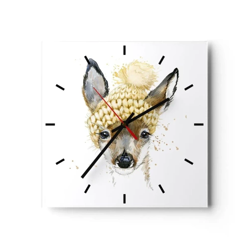 Wall clock - Clock on glass - For Winter in a Snowy Forest - 30x30 cm
